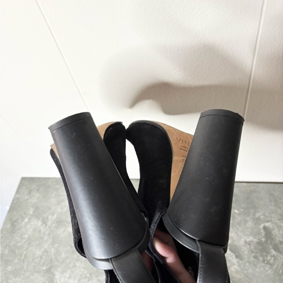 Vince black Addison suede black ankle boots bootie size 6.5 open toe block heel - Picture 6 of 9